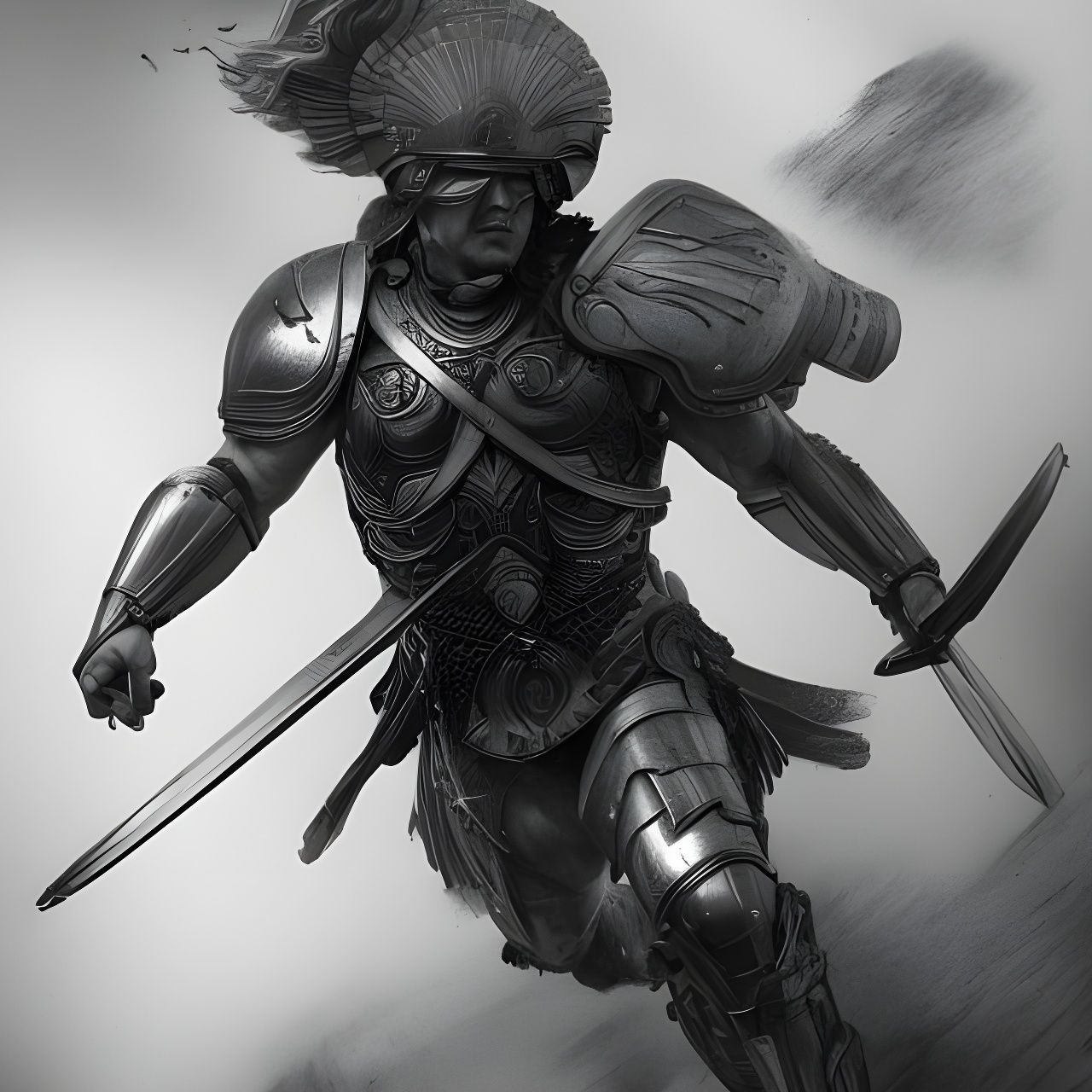 Achilles in Battle: Detailed Pencil Sketch