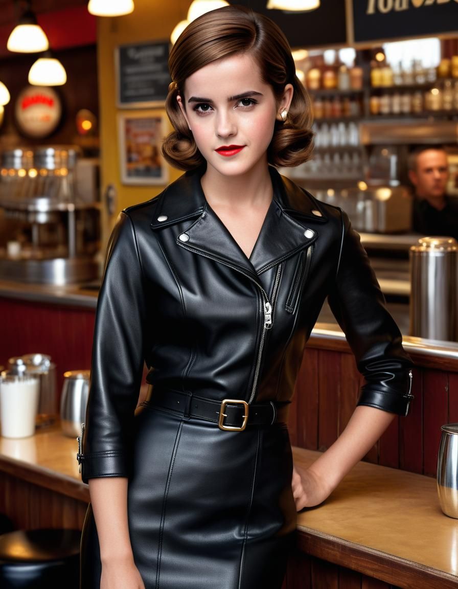 Hyperrealistic 60s Pin-Up in Black Leather