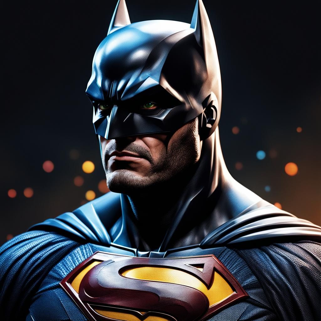 Hyperrealistic Batman-Superman Crossover in Dramatic Splash....