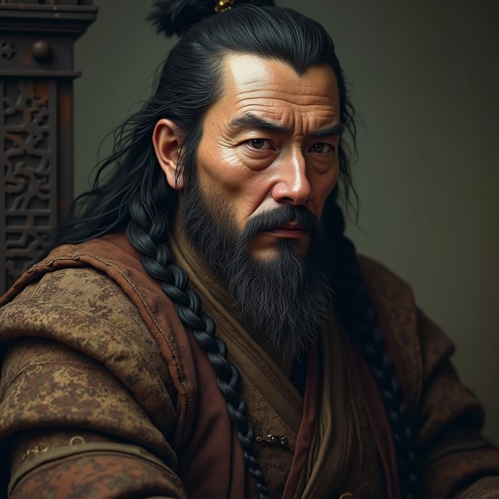 Mongol Warlord in Moody Hyper-Realistic Portrait