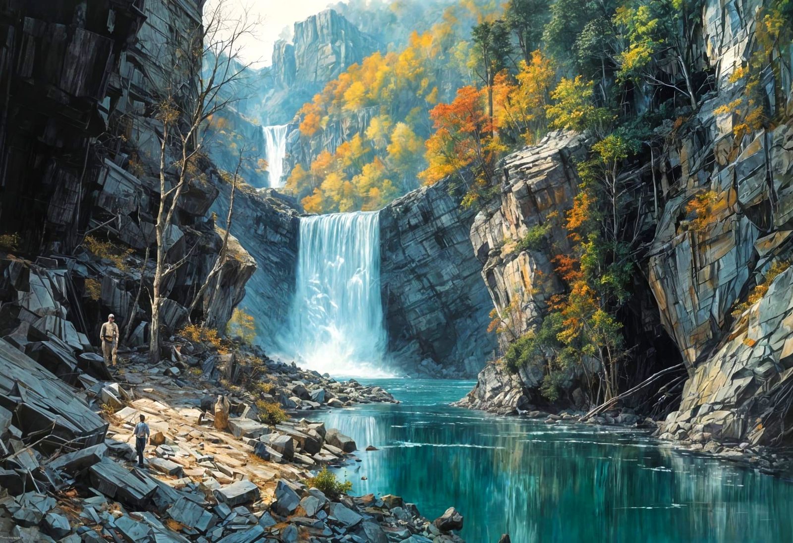 Urban Waterfall: Graffiti Art with Chiaroscuro