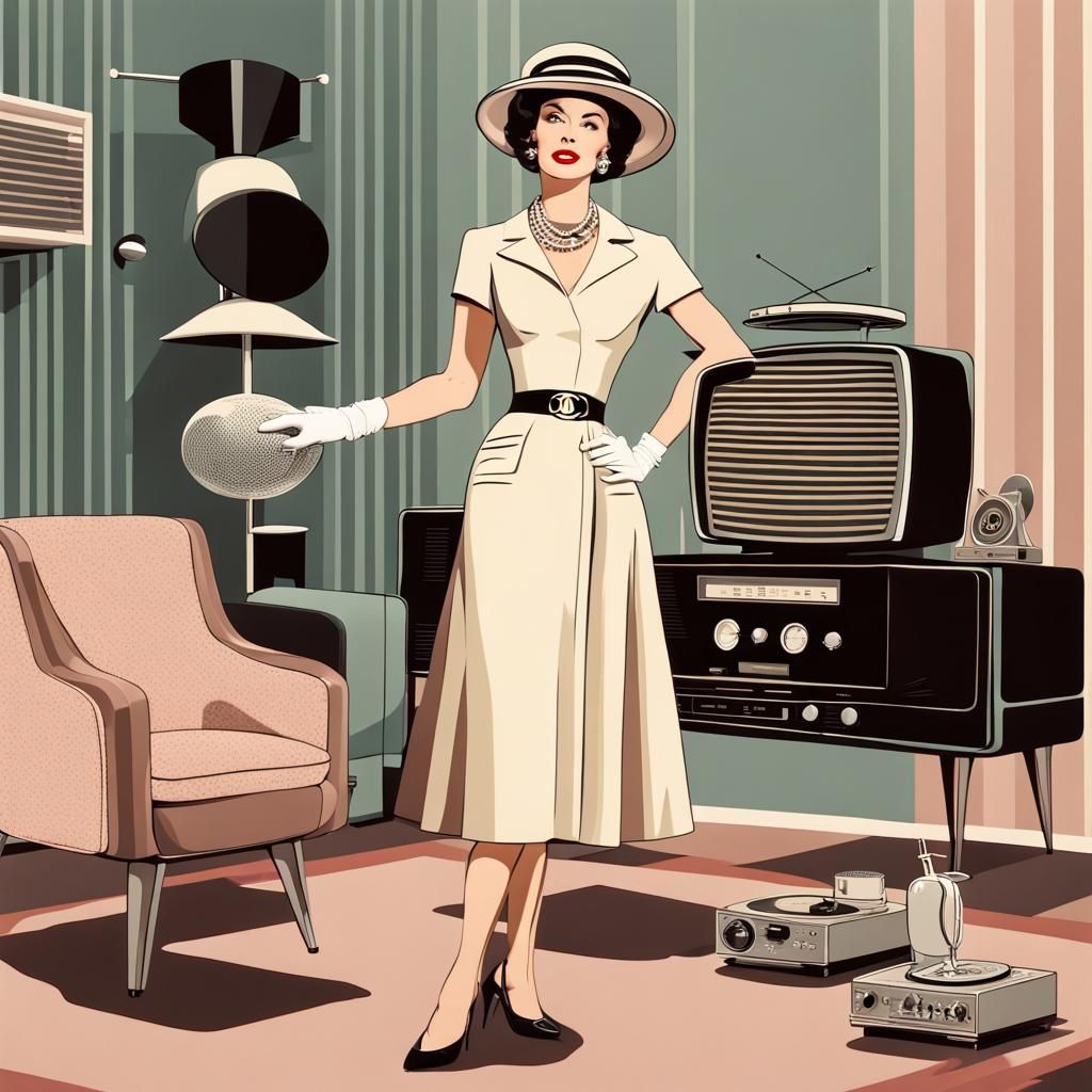 Elegant Woman in 1950s Retrofuturistic Style