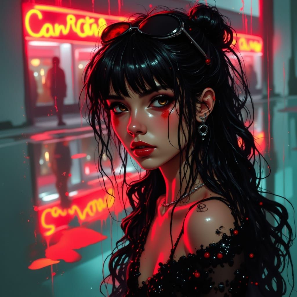 Rainy City Streets in Neon Darkness