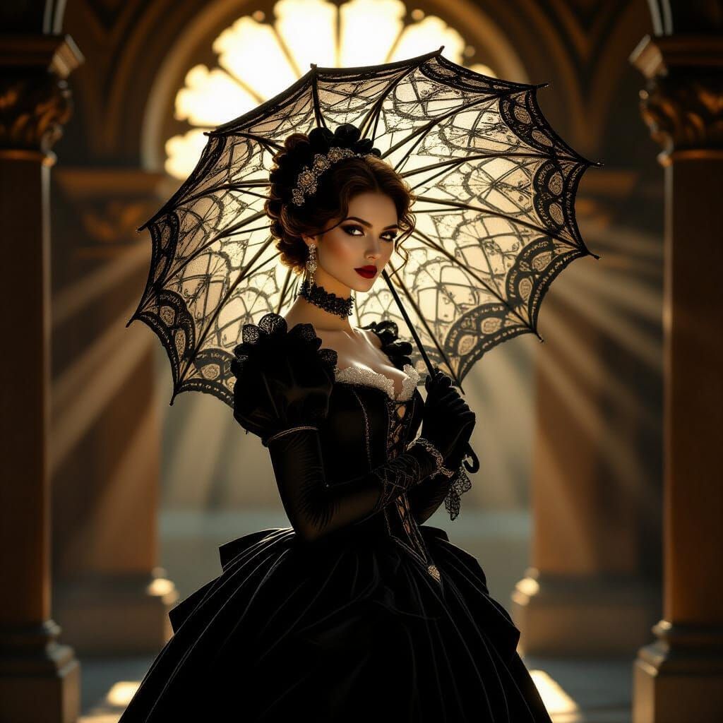 Renaissance Goth Woman with Parasol, Michelangelo Style