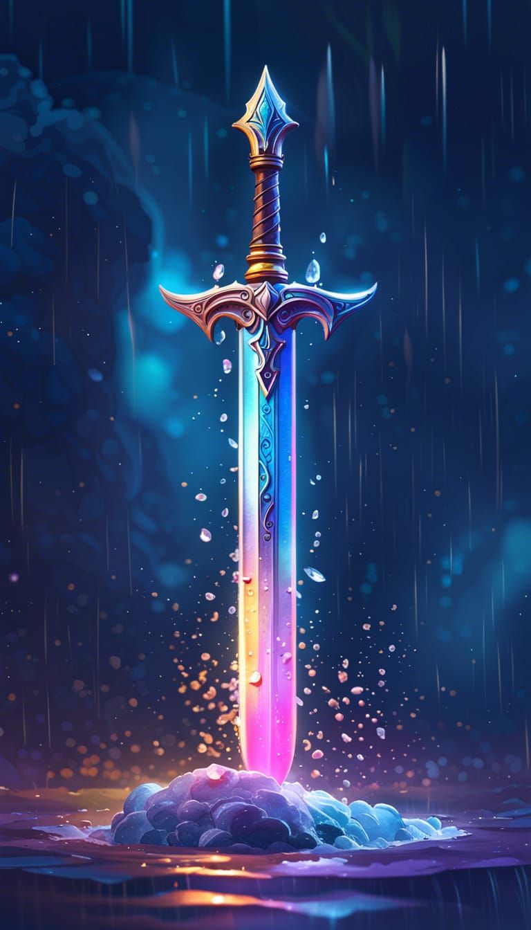 Enchanted Sword in Rain: 3D Vector Fantasy Art