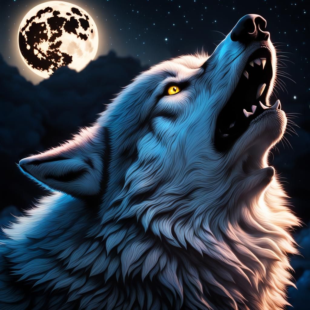 Howling Wolf at Full Moon in 8K