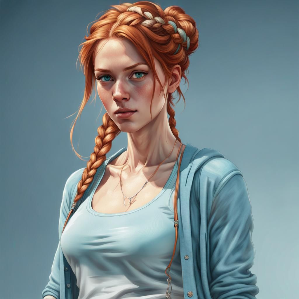 Ginger Woman Portrait in Hyperdetailed Digital Art Style