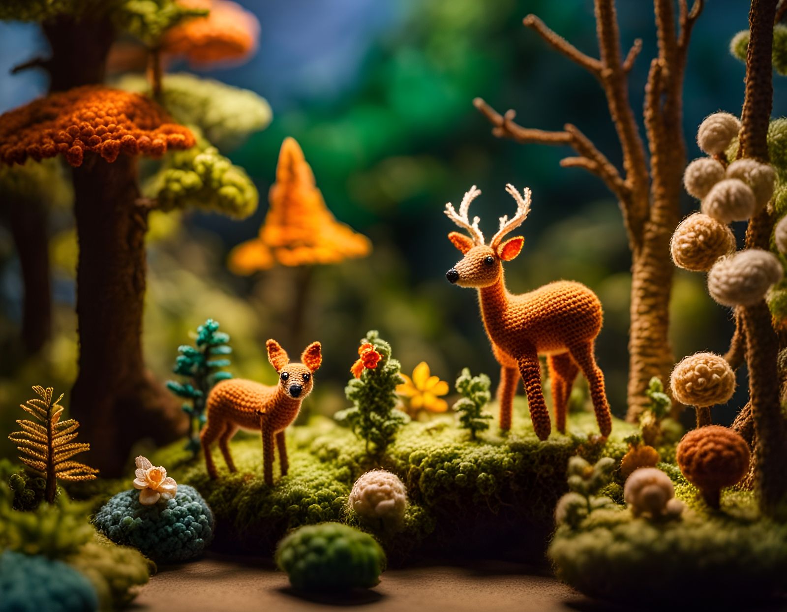 Miniature Crocheted Fantasy Forest at Sunset