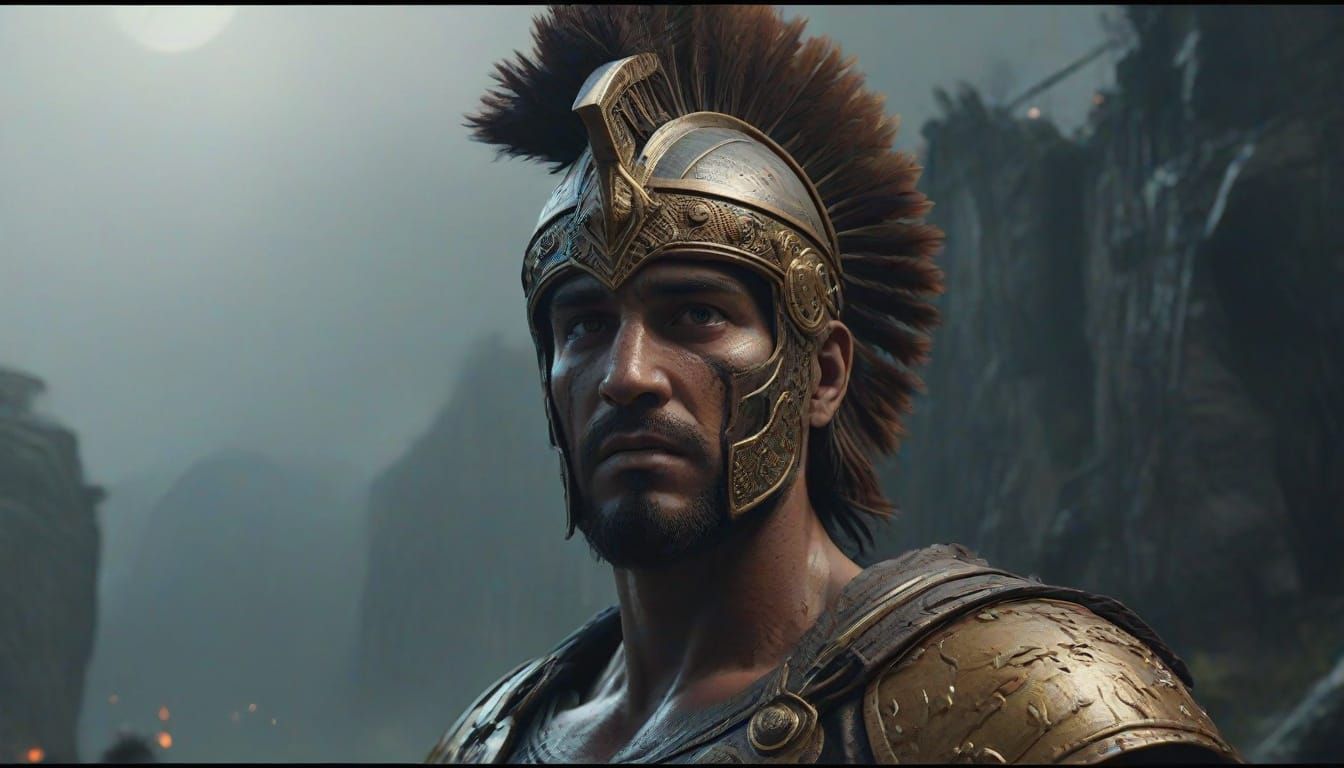 Ancient Greek Warrior in Majestic Armor