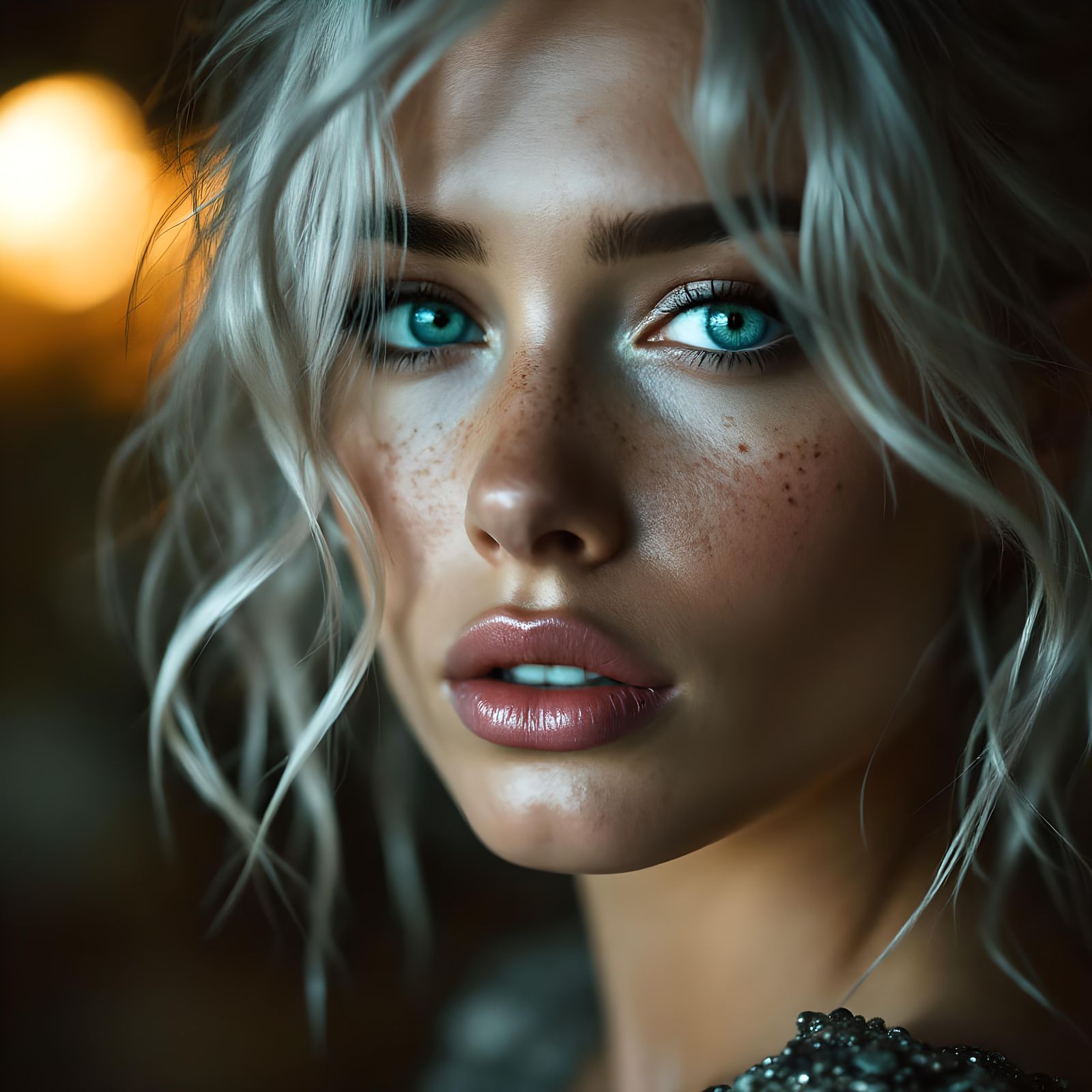 Gorgeous Silver-Haired Woman Portrait in Cinematic Style