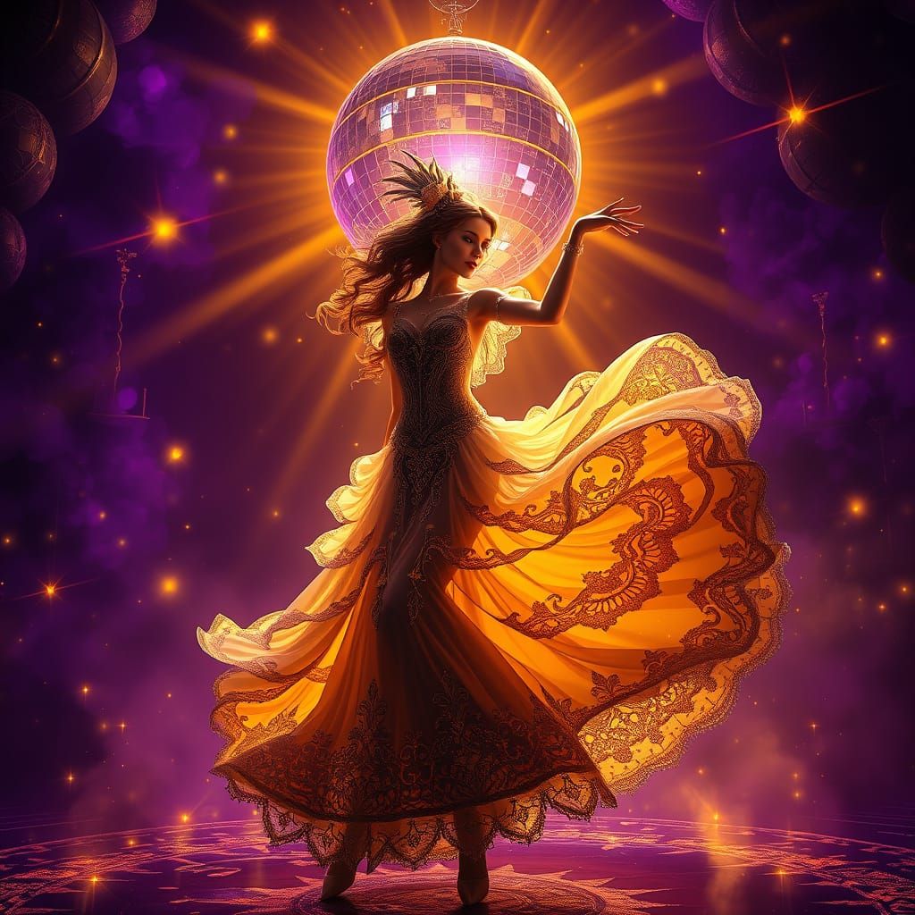Dark Fantasy Dancer under Radiant Disco Globe