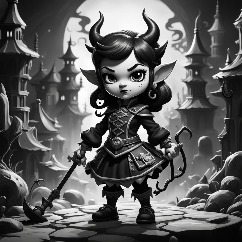 Chibi She-Devil in Vintage Cartoon Style