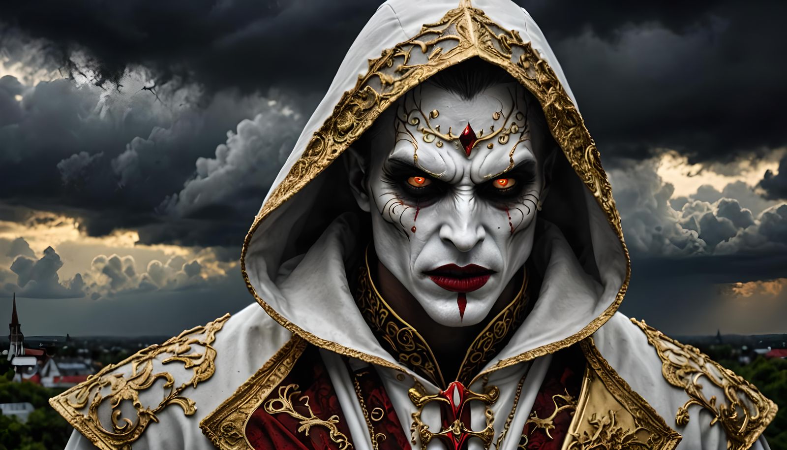 Hooded Vampire with Fierce Gaze