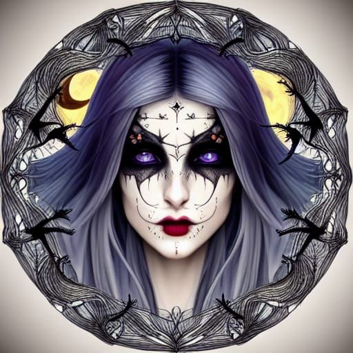 Beautiful Witch Under Moonlight, Halloween Digital Art