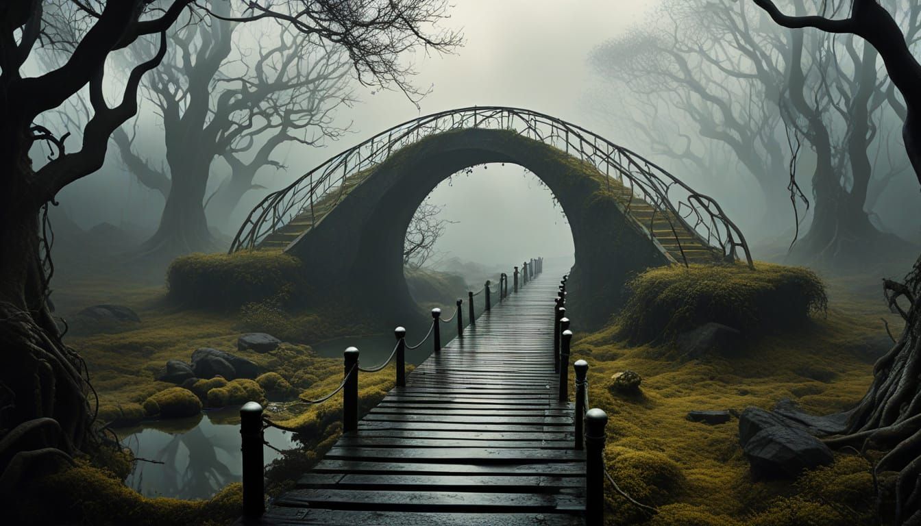 Surreal Forest Bridge in Ethereal Twilight