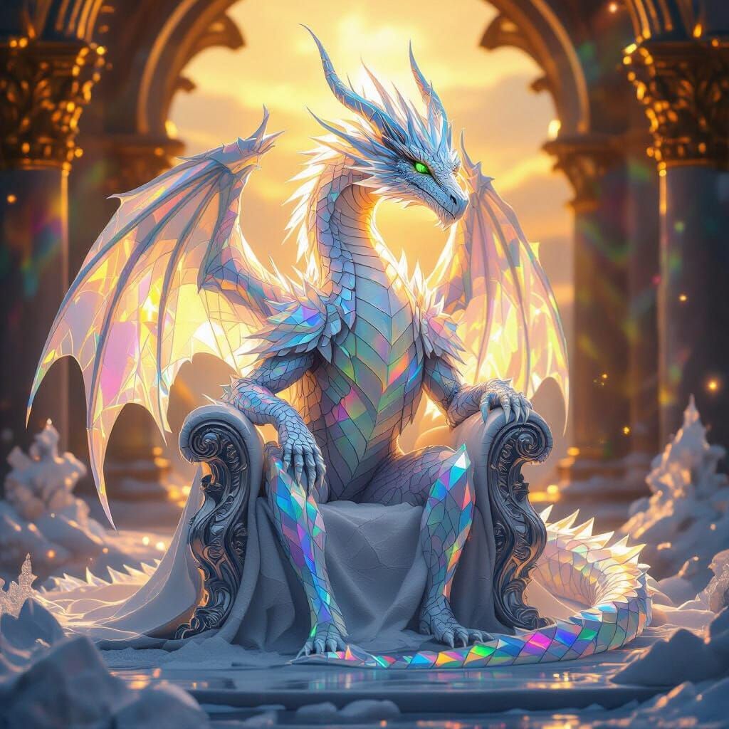 Majestic Ice Dragon on Diamond Throne