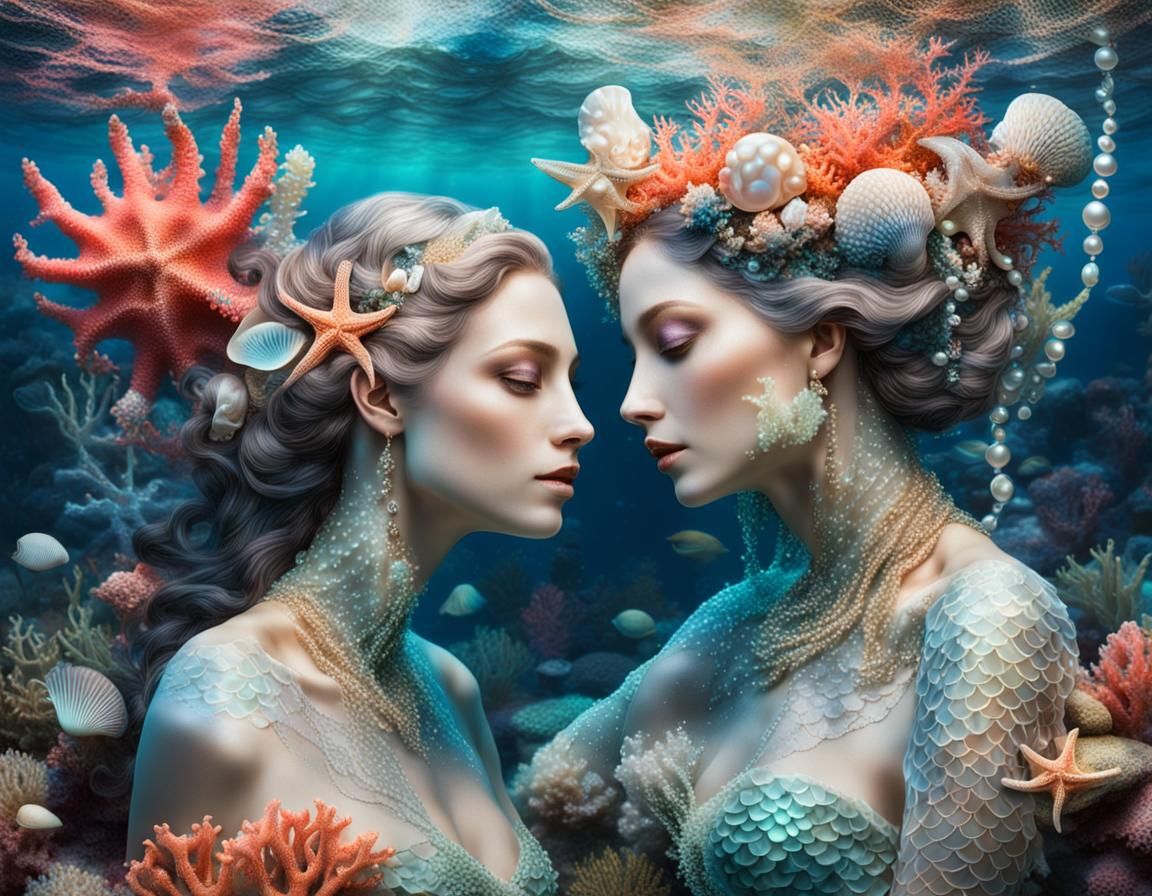 Elegant Mermaids in a Surreal Underwater Fantasy