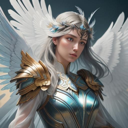 Majestic Angel Portrait in Luminous Armor