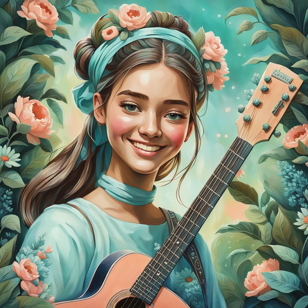 Retro-Futuristic Folk Portrait in Pastel Hues