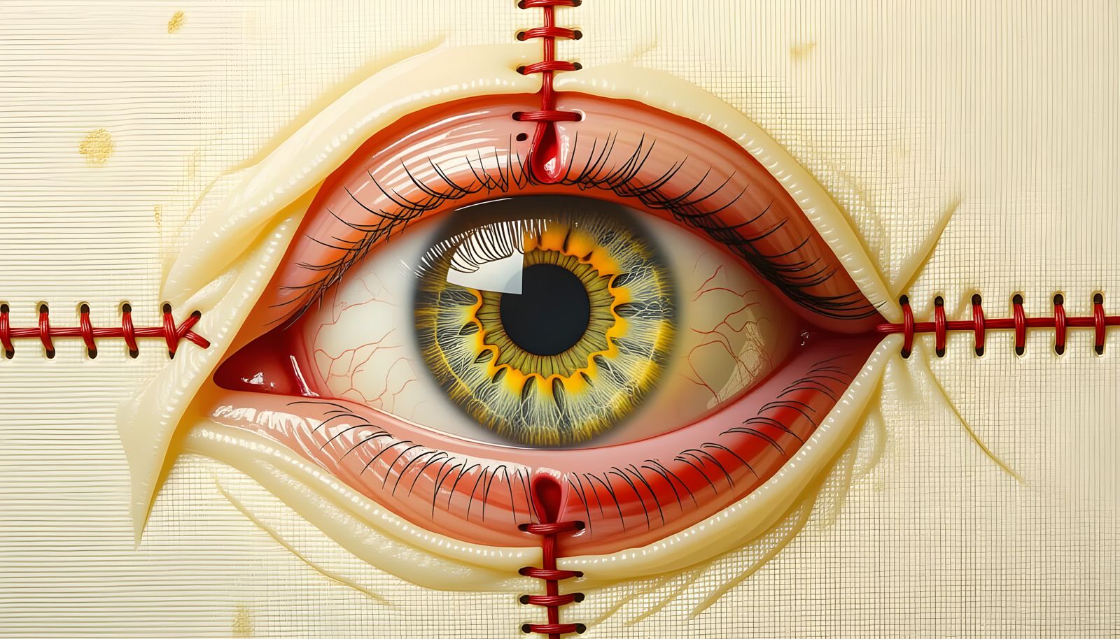 Surgically Sutured Eyeball: Detailed Anatomical Illustration