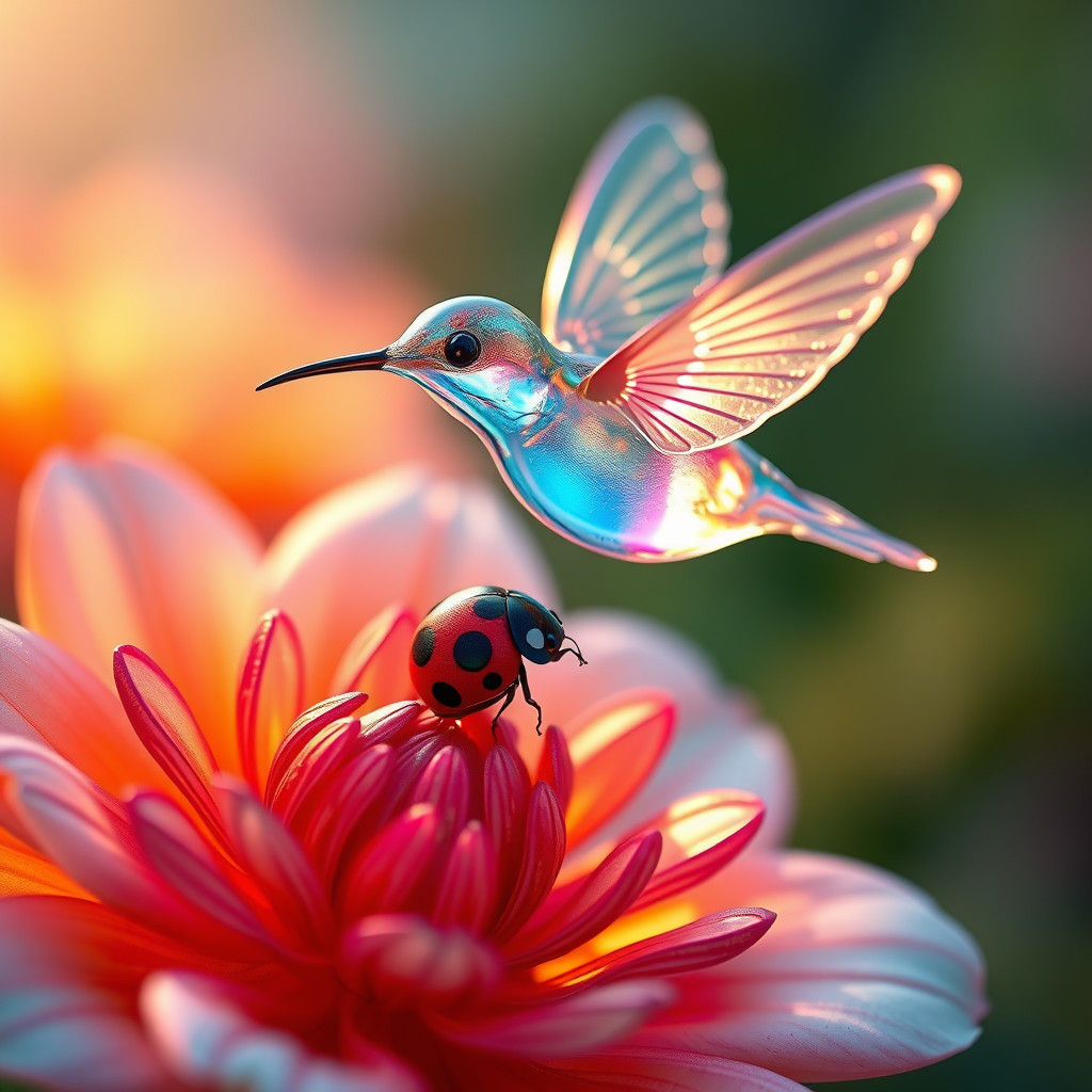 Hummingbird Transforms into Ladybug: Digital Art