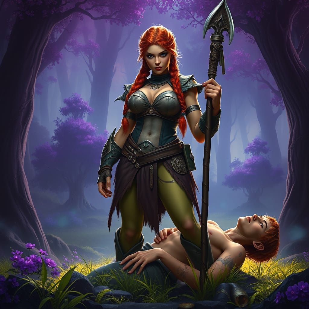 Epic Fantasy Heroine in Ancient Forest Clearing