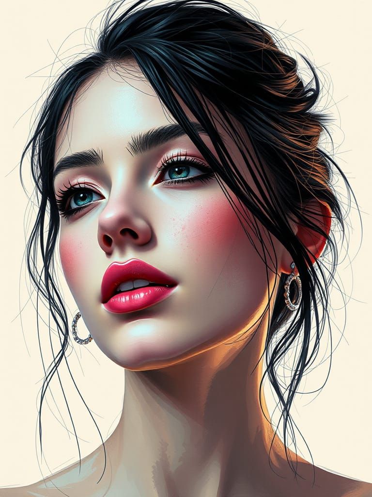 Surreal Digital Portrait of Young Woman in Glitch Art Style