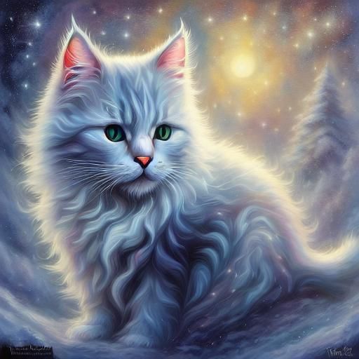 Fluffy White Kitty Plays in Winter Blizzard