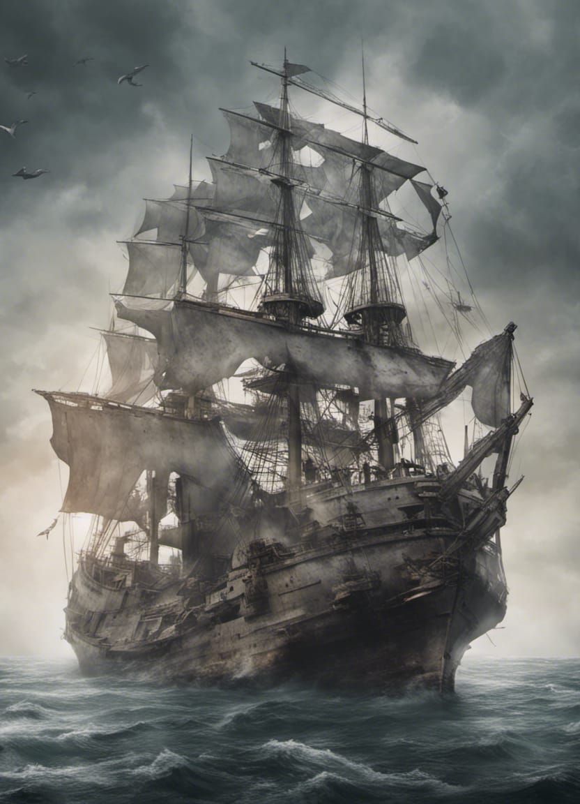 Abandoned Ship Adrift at Sea