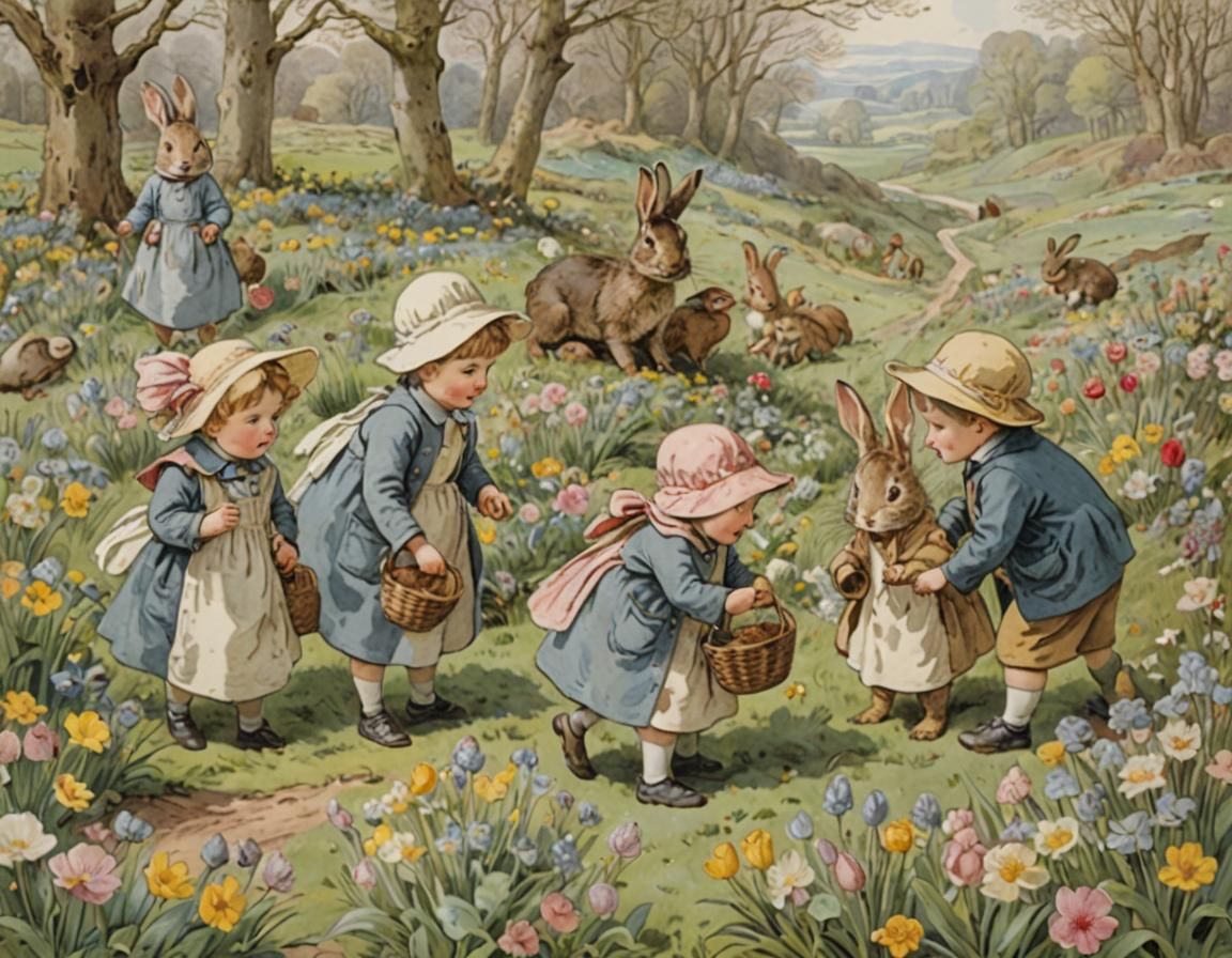 Easter Egg Hunt with Garden Animals