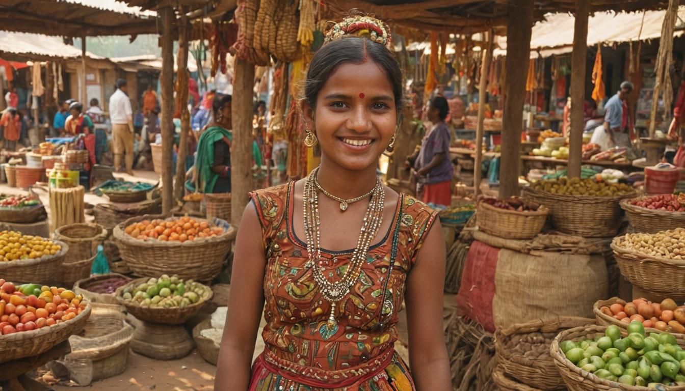 Adivasi Woman in Traditional Clothing, Indian Folk Art