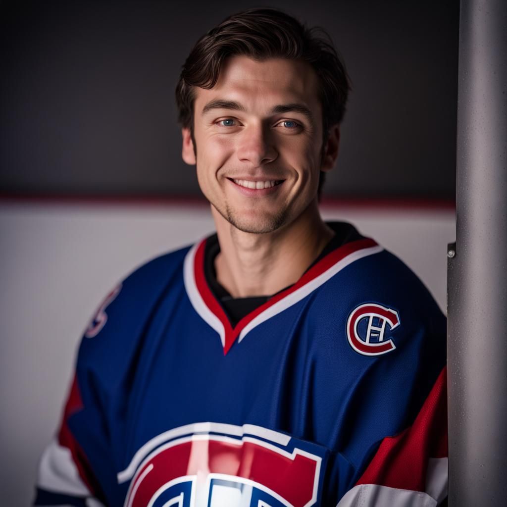 Smiling Man in Canadiens Jersey, Professional Portrait