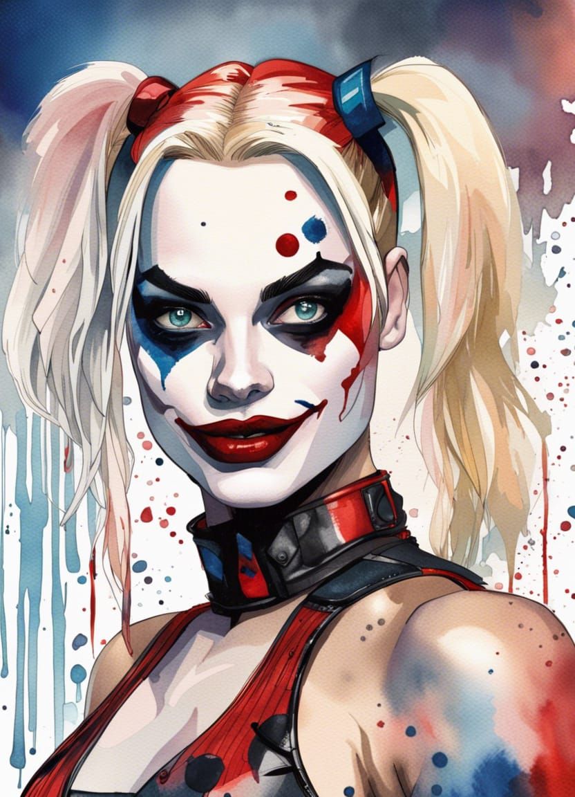 Margot Robbie as Harley Quinn in Watercolor