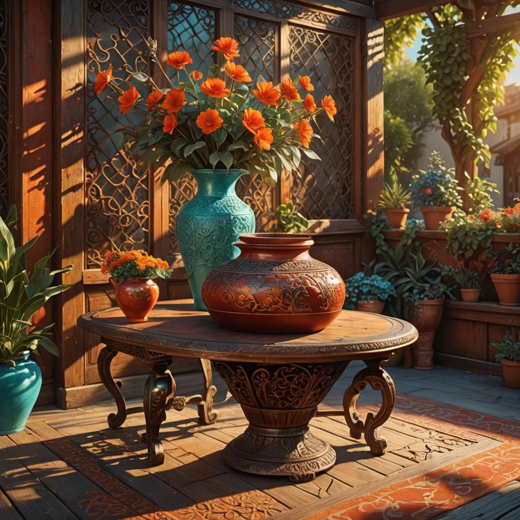Spectacular Red Vase on Rusty Table, Matte Painting