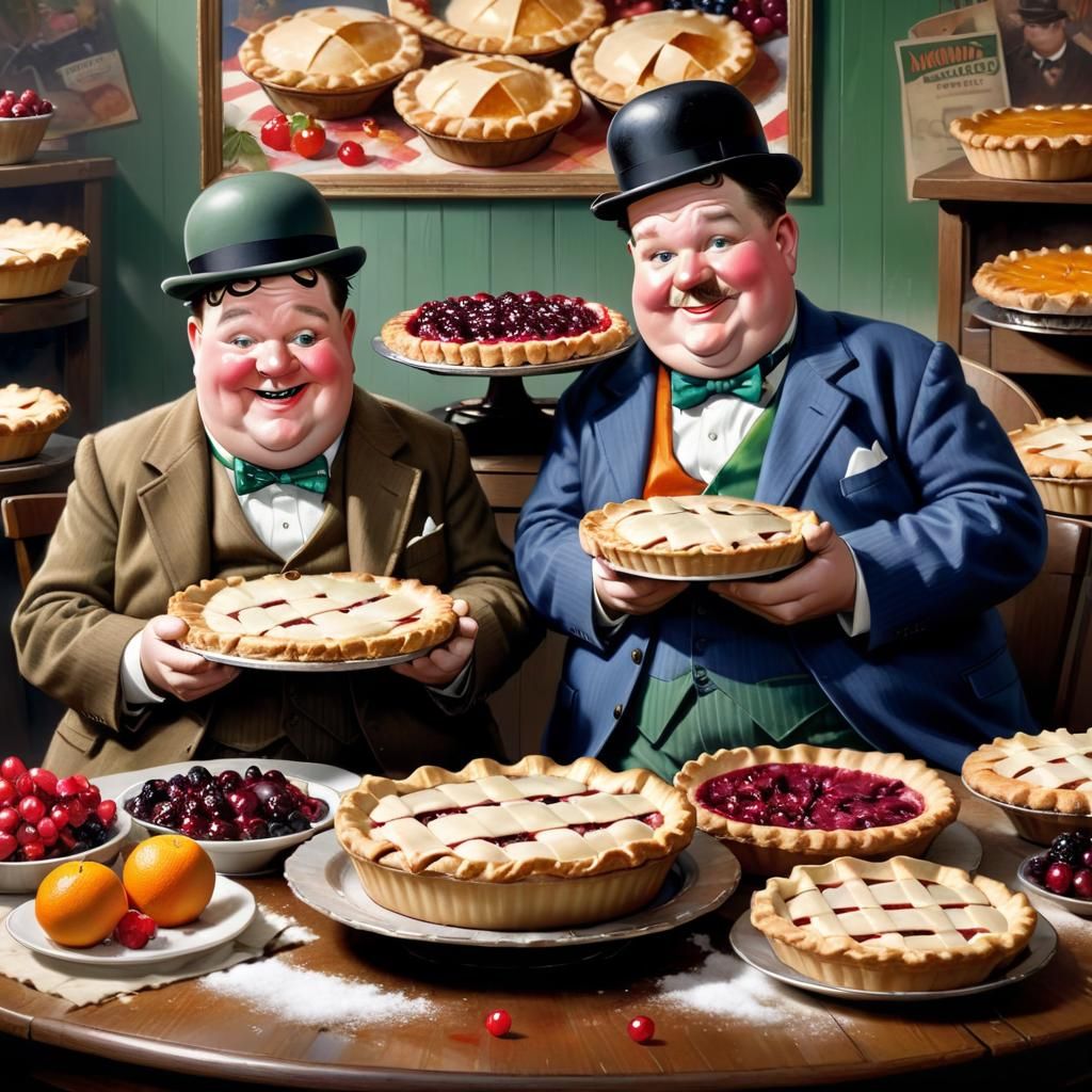 Laurel and Hardy's Pie Feast in Photorealistic Detail