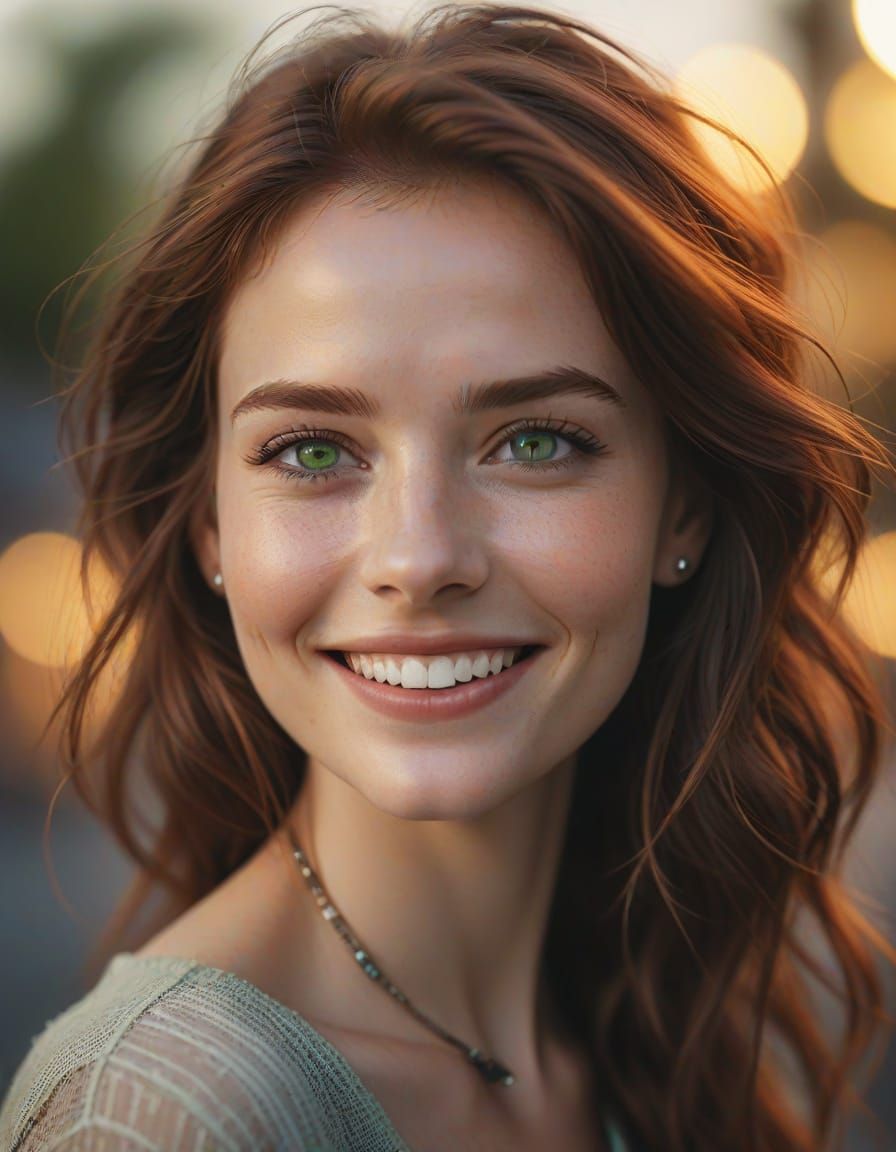 Enchanting Auburn Goddess with Piercing Green Eyes