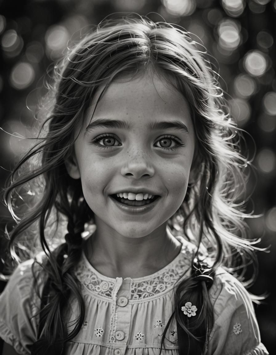 Expressive Portrait of Joyful Girl in Vintage Style