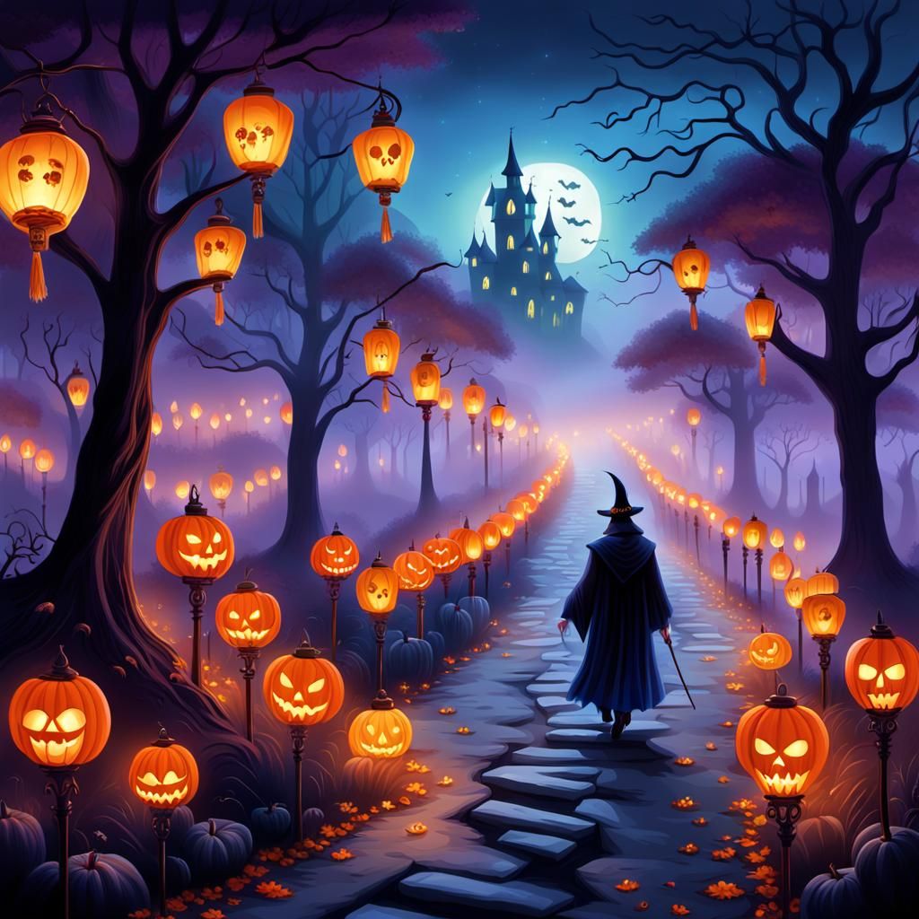 Eerie Halloween Parade in a Dark Fantasy Illustration