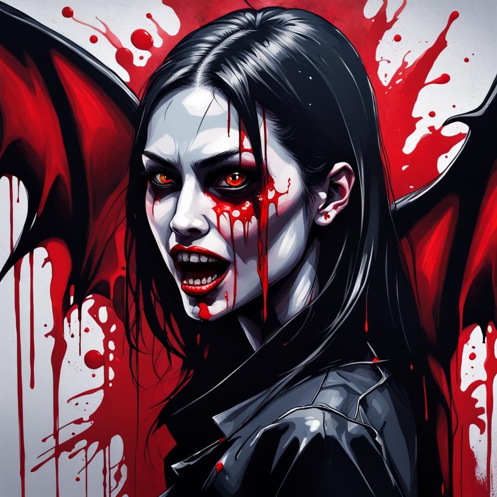 Vampire Graffiti Art with Red and Black
