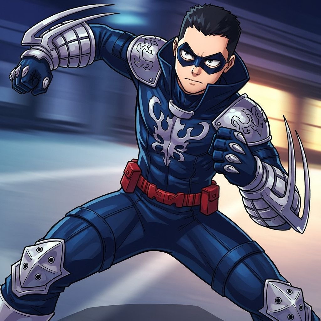 Dynamic Hero in Blue Stealth Suit, Anime-Inspired