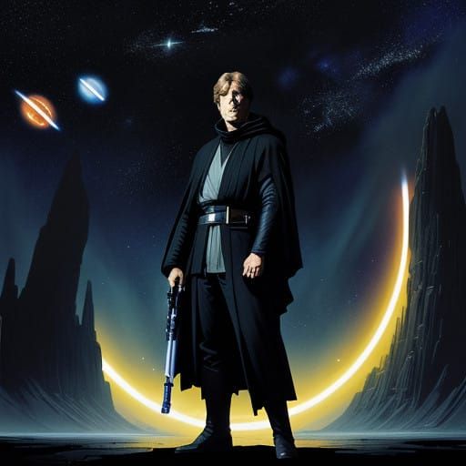 Heroic Jedi Master in a Galactic Dreamscape