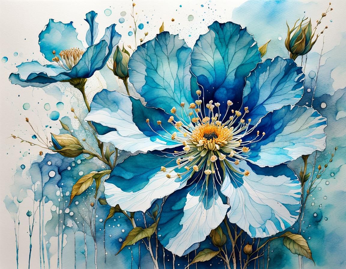 Luminous Flower Blossoms in Silk Painting Style