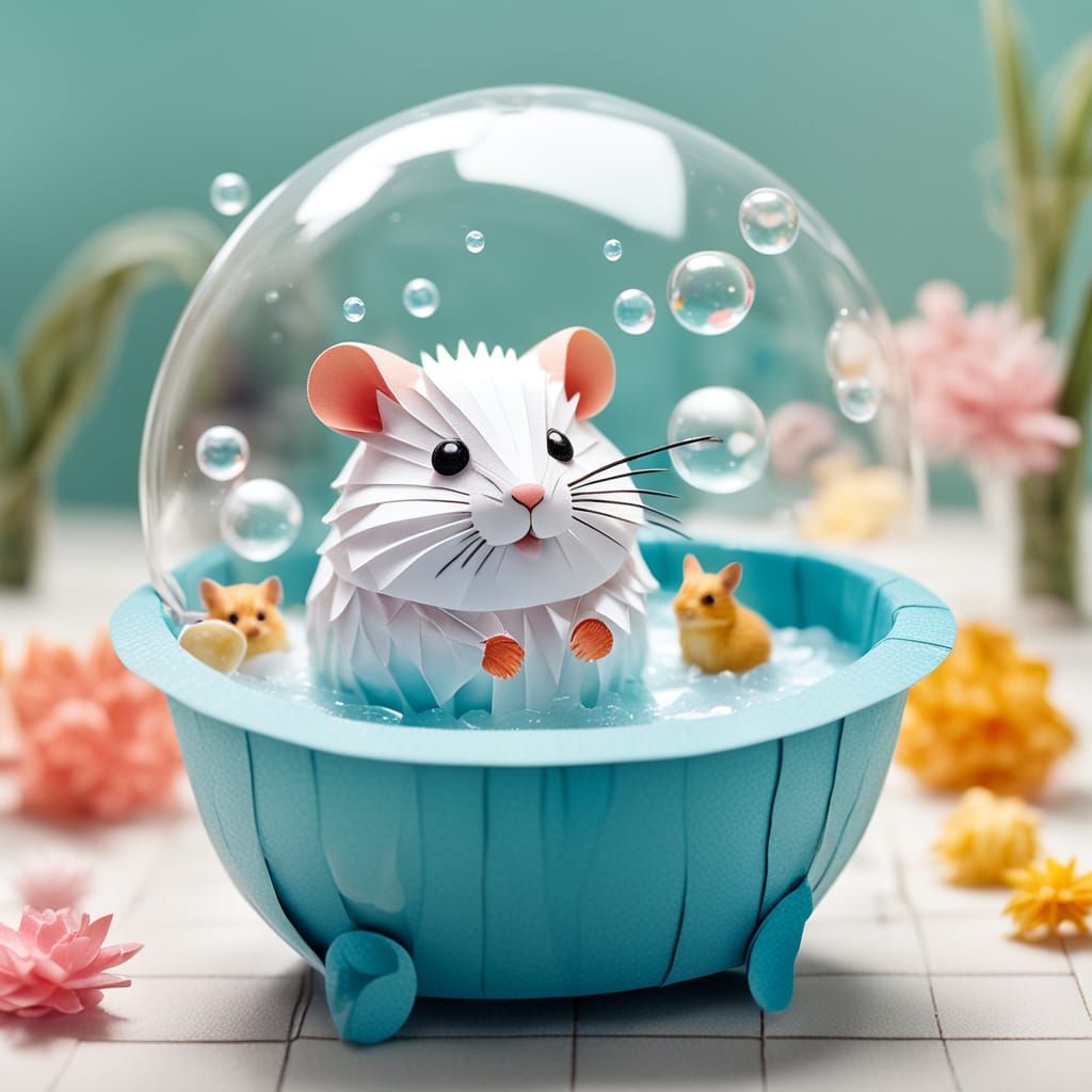 Hamster's Bubble Bath Kingdom in Origami Style