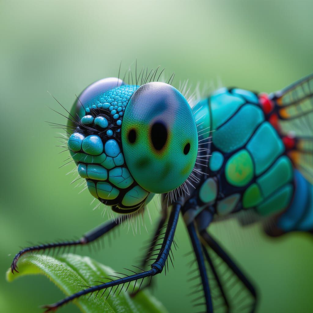 Turquoise Dragonfly Eye: Macro Photography in Oil Painting S...