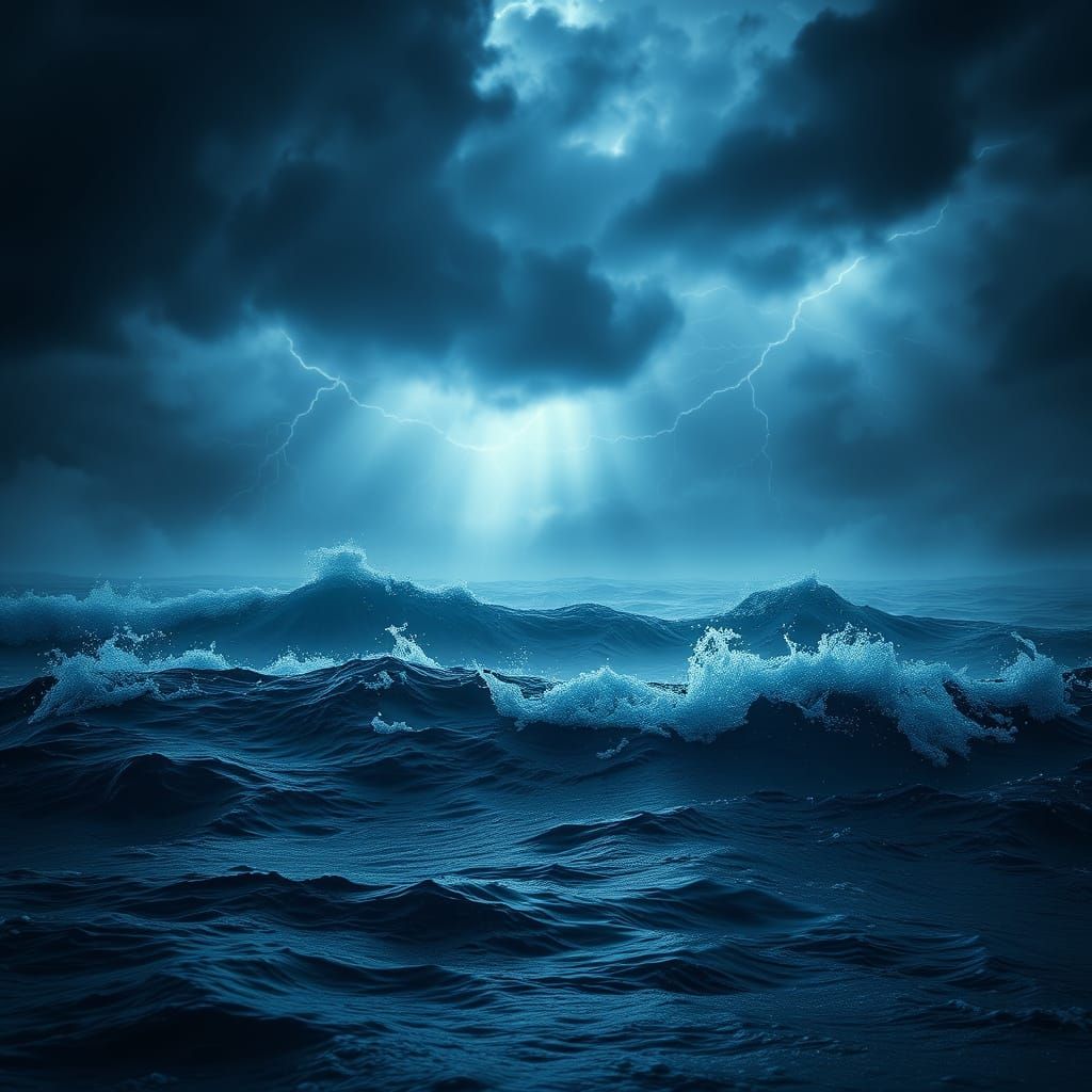 Dramatic Ocean Scene in Dark Blue Hues
