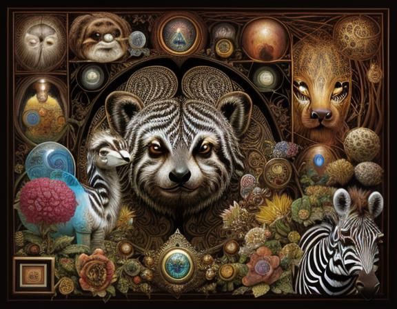 Zebra and Sloth Optical Illusions in Mixed Media