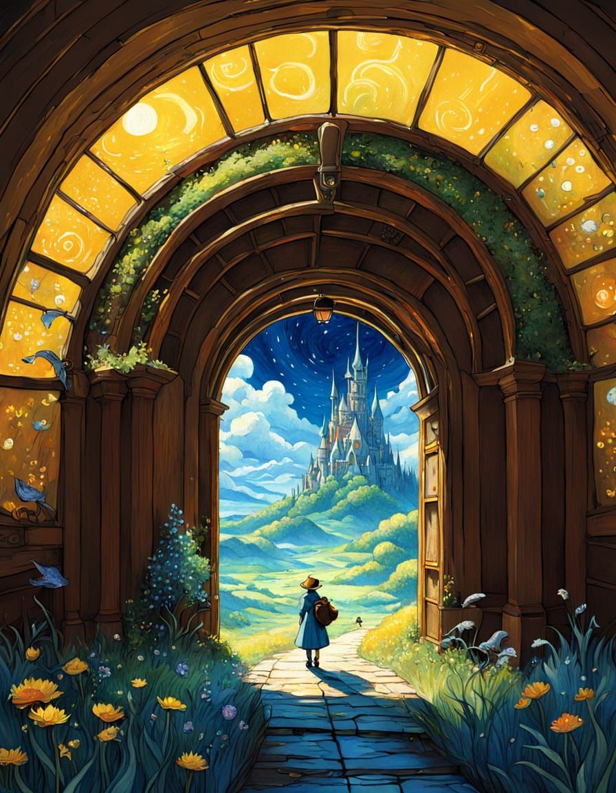 Whimsical Sci-Fi Fantasy Illustration in Van Gogh Style