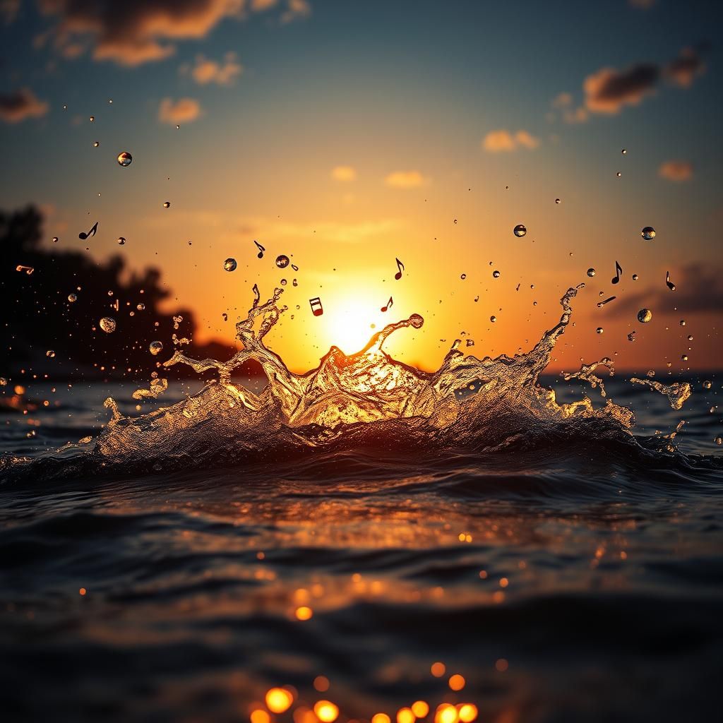 Psychedelic Sunset Splash with Musical Notes