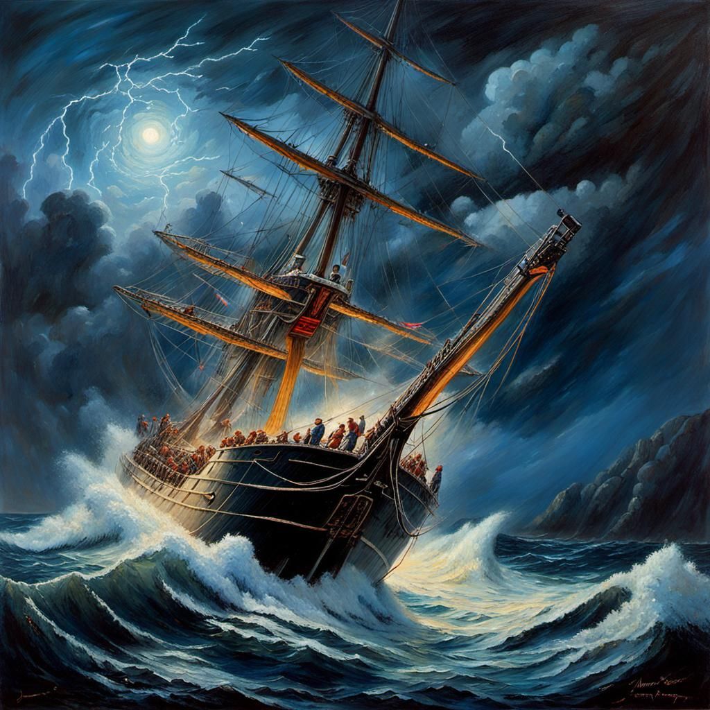 Shipwreck at Sea: A Tragic Maritime Oil Painting