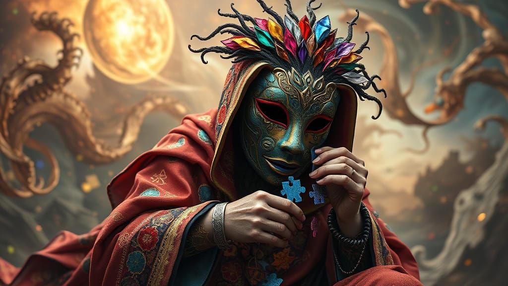 Mystical Mask Maker in Whimsical, Dreamlike Atmosphere
